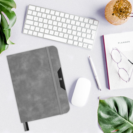 Блокнот А5 (162х218 мм), BRAUBERG "NOTE", под кожу софт-тач, с резинкой, 80 л., клетка, серый, 113440 - Бизнес-блокноты и бизнес-тетради