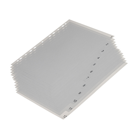 Разделитель пластиковый BRAUBERG, А4, 12 листов, цифровой 1-12, оглавление, серый, РОССИЯ, 225596 - Разделители