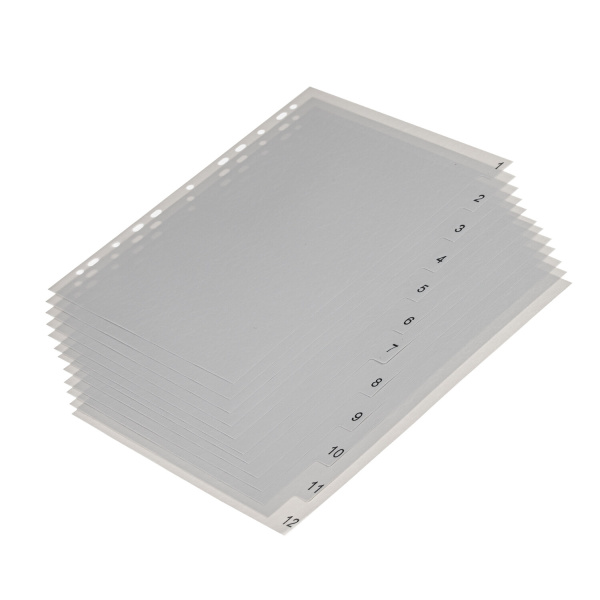 Разделитель пластиковый BRAUBERG, А4, 12 листов, цифровой 1-12, оглавление, серый, РОССИЯ, 225596 - Разделители