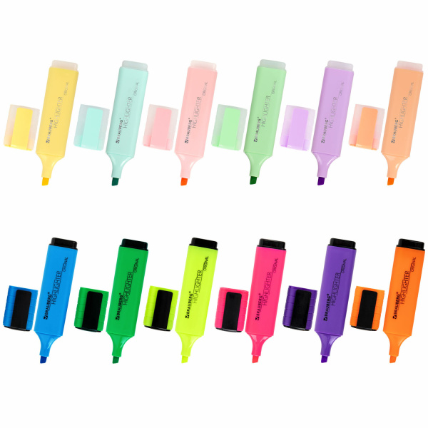 Набор текстовыделителей 12 ЦВЕТОВ на подставке, BRAUBERG "ORIGINAL NEON", линия письма 1-5 мм, 152217 - Текстовыделители