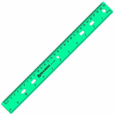 Линейка пластиковая 30 см, BRAUBERG "Crystal", тонированная, ассорти, 210291 - Линейки