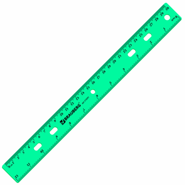 Линейка пластиковая 30 см, BRAUBERG "Crystal", тонированная, ассорти, 210291 - Линейки