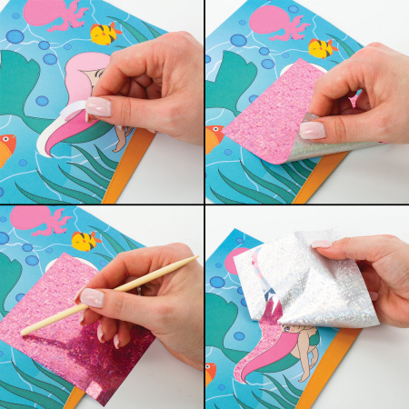 Набор для творчества "Аппликация из фольги", "Русалочка", самоклеящаяся основа 20х15 см, ЮНЛАНДИЯ, 662382 - Создание аппликаций