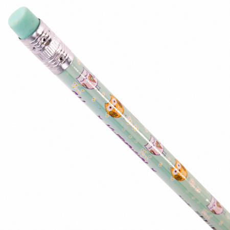 Карандаш чернографитный ЮНЛАНДИЯ "СОВУШКА", 1 шт., HB, с ластиком, корпус ассорти, 181772 - Карандаши чернографитные