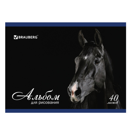 Альбомы для рисования А4 40 л., КОМПЛЕКТ 4 шт., скоба, обложка картон, BRAUBERG, 200х283 мм, "Кони" (2 вида), 880037 - Альбомы и папки для рисования