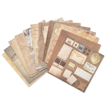 Бумага для скрапбукинга 30х30 см "Ретро", двусторонняя, 12 листов, 12 дизайнов, 180 г/м2, ОСТРОВ СОКРОВИЩ, 662767 - Наборы бумаги