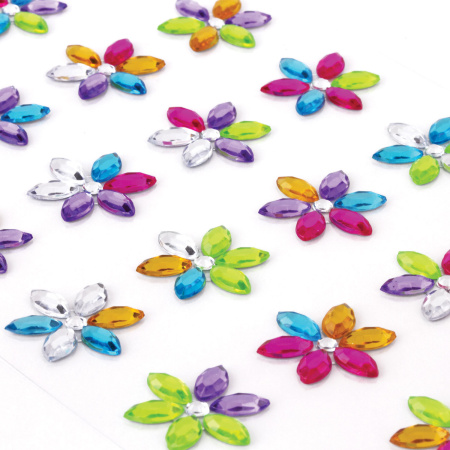 Стразы самоклеящиеся "Цветы", радужные, 20 мм, 24 шт., на подложке, ОСТРОВ СОКРОВИЩ, 661573 - Стразы для творчества
