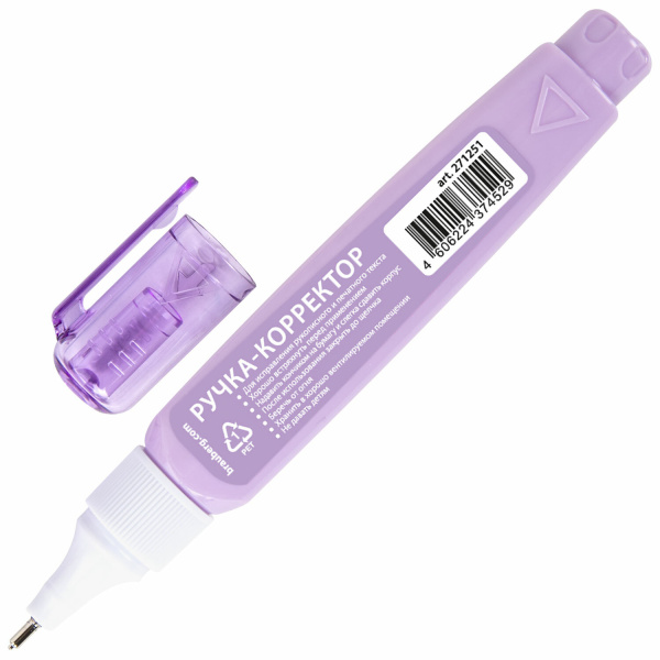 Ручка-корректор в пастельном корпусе BRAUBERG PASTEL, 9 мл, металлический наконечник, ассорти, 1 шт, 271251 - Корректирующие ручки