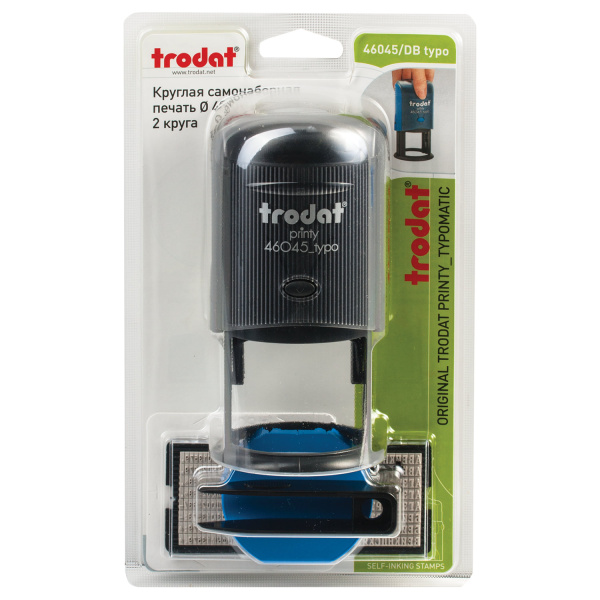 Печать самонаборная 2 круга, оттиск D=45 синий, TRODAT 46045 R2, крышка, КАССА В КОМПЛЕКТЕ, европодвес, 47091 - Печати круглые самонаборные