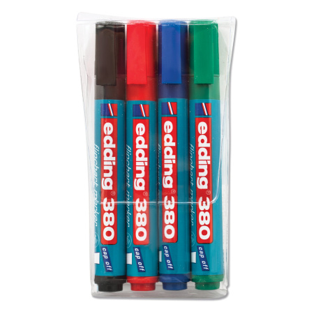 Маркеры для бумажного флипчарта EDDING 380, НАБОР 4 ЦВЕТА, НЕПРОПИТЫВАЮЩИЕ, 1,5-3 мм, E-380/4S - Маркеры для флипчартов