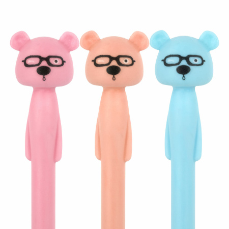 Ручка фигурная шариковая ЮНЛАНДИЯ "Мишка", мягкий силиконовый корпус, ассорти, СИНЯЯ, пишущий узел 0,7 мм, 143780 - Ручки фигурные