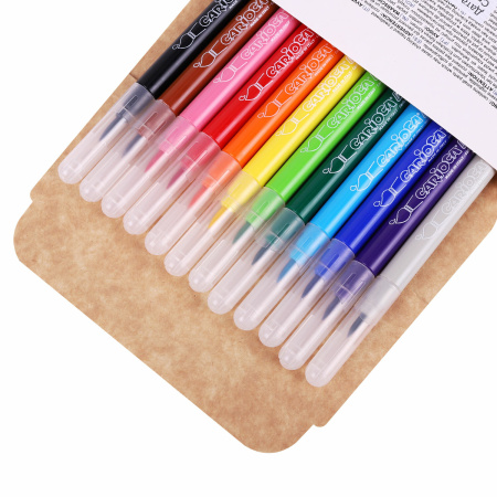Фломастеры акварельные CARIOCA (Италия) "Aquarell", 12 цветов, наконечник-кисть, смываемые, картонный конверт, 42747 - Фломастеры классические