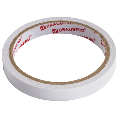 Клейкая двухсторонняя лента 12 мм*10 м, БУМАЖНАЯ ОСНОВА, 1 шт, BRAUBERG - Клейкие ленты канцелярские