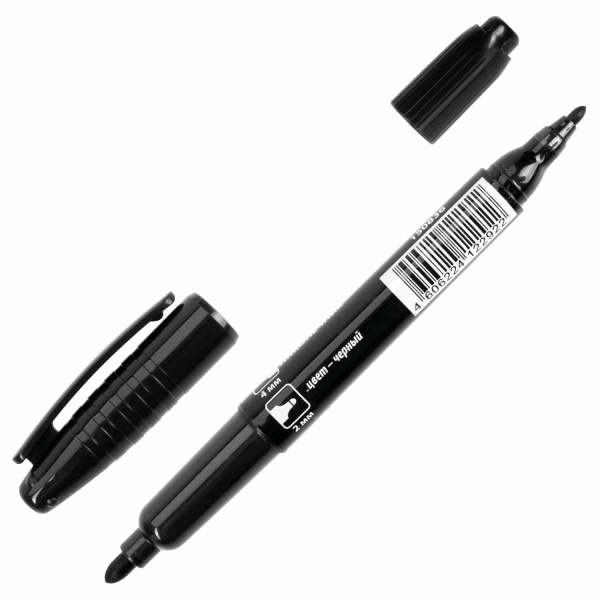 Маркер перманентный двусторонний BRAUBERG, ЧЕРНЫЙ, круглый наконечник, 2/4 мм, 150836 - Маркеры перманентные