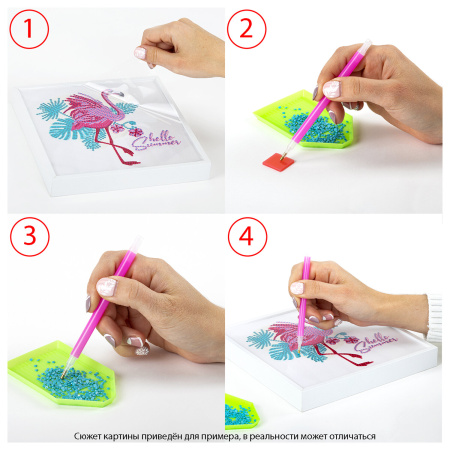 Картина стразами (алмазная мозаика) 20х20 см, ЮНЛАНДИЯ "Фламинго", в деревянной рамке, 662438 - Алмазная вышивка