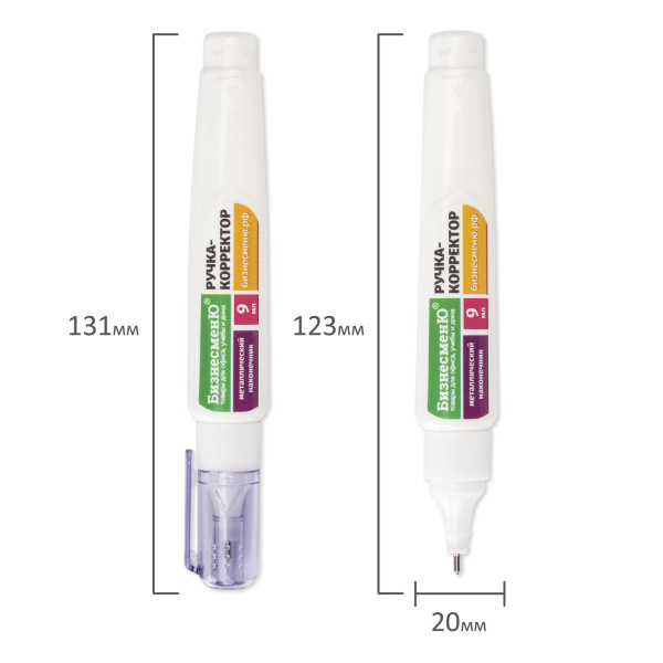 Ручка-корректор БИЗНЕСМЕНЮ, 9 мл, металлический наконечник, 227572 - Корректирующие ручки