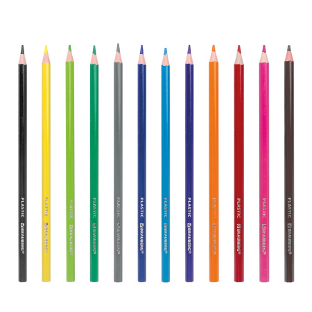 Карандаши цветные BRAUBERG PREMIUM, 12 цветов, пластиковые, шестигранные, грифель мягкий 3 мм, 181666 - Карандаши цветные