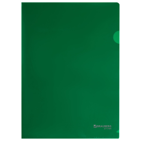 Папка-уголок жесткая А4, зеленая, 0,15 мм, BRAUBERG EXTRA, 271704 - Папки-уголки пластиковые