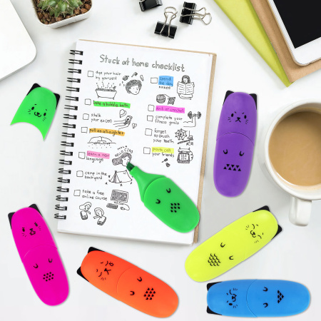 Текстовыделитель мини BRAUBERG KIDS "CUTE CATS NEON", АССОРТИ В ПЛАСТИКОВОЙ БАНКЕ, 1-5 мм, 152433 - Текстовыделители
