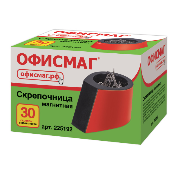 Скрепочница магнитная ОФИСМАГ с 30 скрепками, стильный корпус, красно-черная, 225192 - Диспенсеры для скрепок