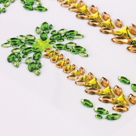 Наклейки готовые из страз ПАЛЬМЫ, 3 декоративных элемента, 9,5 х 15,5 см, ОСТРОВ СОКРОВИЩ, 661564 - Наклейки для творчества