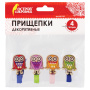 Прищепки декоративные "Совята", 4 штуки, 3,5 см, ассорти, ОСТРОВ СОКРОВИЩ, 661295 - Прищепки для творчества