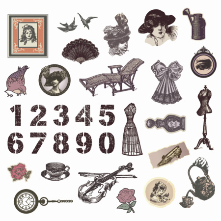 Наклейки для скрапбукинга ВИНТАЖ из washi-бумаги, 64 штуки, 32 дизайна, ОСТРОВ СОКРОВИЩ, 662264 - Наклейки для творчества