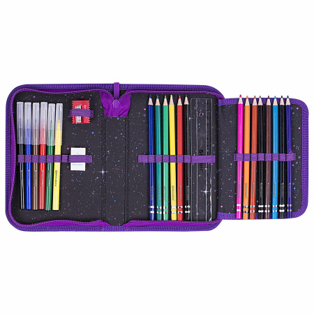 Пенал BRAUBERG с наполнением, 1 отделение, 1 откидная планка, 24 предмета, 21х14 см, "Neon cat", 271523 - Пеналы с наполнением