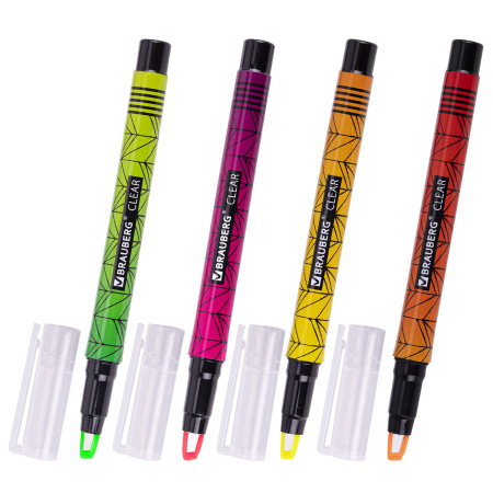 Набор текстовыделителей с прозрачным наконечником 4 ЦВЕТА, BRAUBERG "Clear", линия 1-5 мм, 152426 - Текстовыделители
