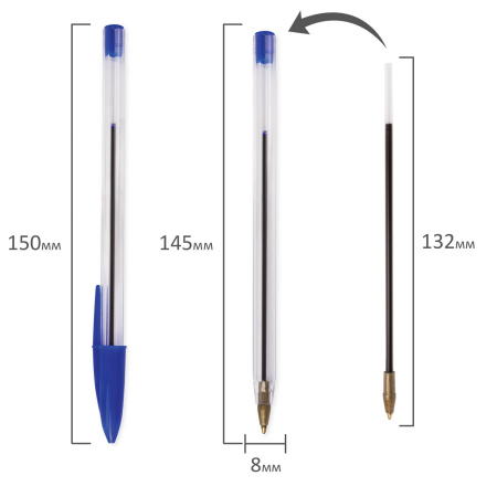 Ручка шариковая STAFF "Basic BP-01", письмо 750 метров, СИНЯЯ, длина корпуса 14 см, линия письма 0,5 мм, 141672 - Ручки шариковые неавтоматические