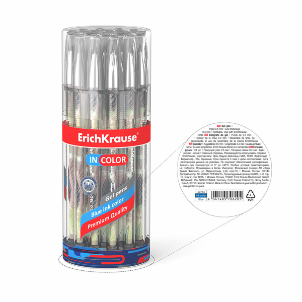 Ручка гелевая ERICH KRAUSE InColor "Flora", СИНЯЯ, игольчатый узел 0,5 мм, линия письма 0,4 мм, 50753 - Ручки гелевые неавтоматические