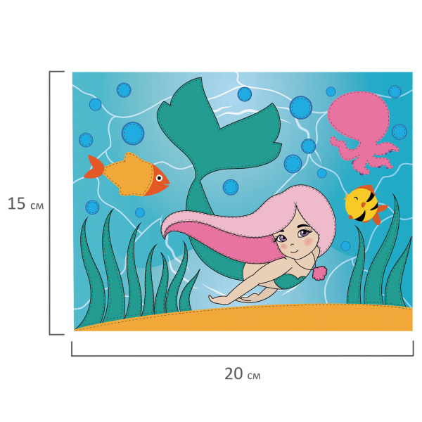Набор для творчества "Аппликация из фольги", "Русалочка", самоклеящаяся основа 20х15 см, ЮНЛАНДИЯ, 662382 - Создание аппликаций