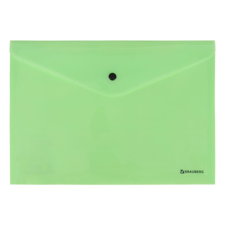 Папка-конверт с кнопкой BRAUBERG "Pastel", А4, до 100 листов, непрозрачная, мятная, 0,18 мм, 270477 - Папки-конверты с кнопкой