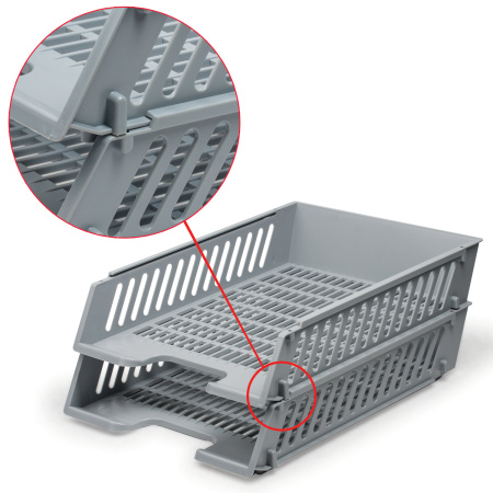 Лоток горизонтальный для бумаг BRAUBERG-MAXI, с пазами, А4 (358х272х75,5 мм), сетчатый, серый, 231142 - Лотки горизонтальные (поддоны)