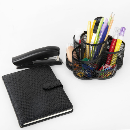 Подставка-органайзер вращающаяся BRAUBERG "Germanium", 7 секций, 110х165х175 мм, черная, металл, 237980 - Подставки канцелярские без наполнения