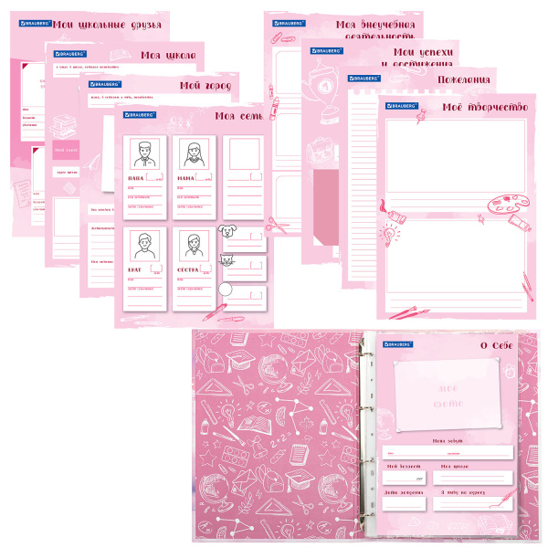 Папка-портфолио школьника "ОТЛИЧНИЦА", 4 кольца, 20 файлов, 10 вкладышей, 7БЦ матовая, BRAUBERG, 115239 - Портфолио