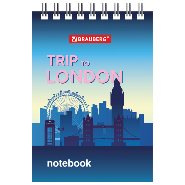 Блокнот МАЛЫЙ ФОРМАТ А7 75х105 мм, 40 л., гребень, картон, клетка, BRAUBERG, "Города", 129856 - Блокноты
