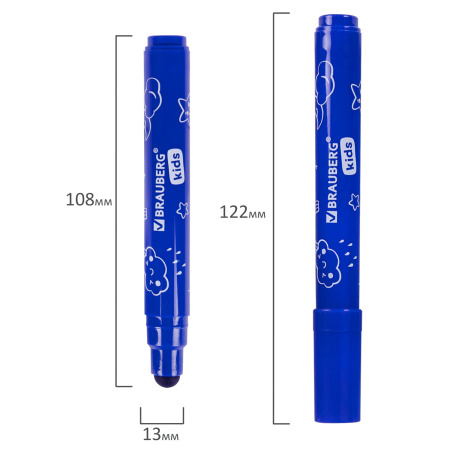 Фломастеры смываемые детские, противоударный наконечник, 6 цветов, BRAUBERG KIDS, ПВХ-упаковка с европодвесом, 152178 - Фломастеры классические