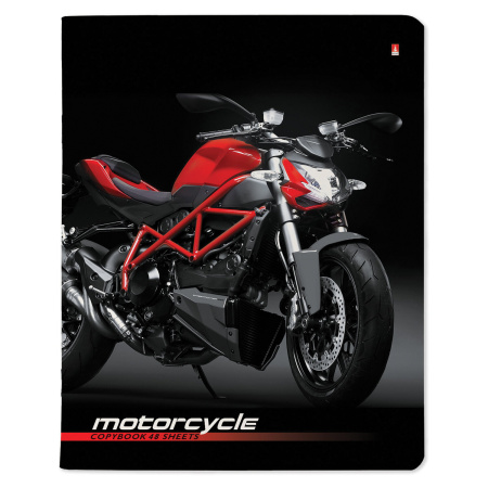 Тетрадь А5 48 л. АЛЬТ скоба, клетка, глянцевый лак, "Спортивные мотоциклы" (5 видов), 7-48-844 - Тетради 40-48 листов