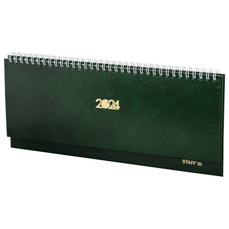 Планинг датированный 2024 300х130 мм, STAFF, гребень, обложка бумвинил, 64 л., зеленый, 115150 - Планинги