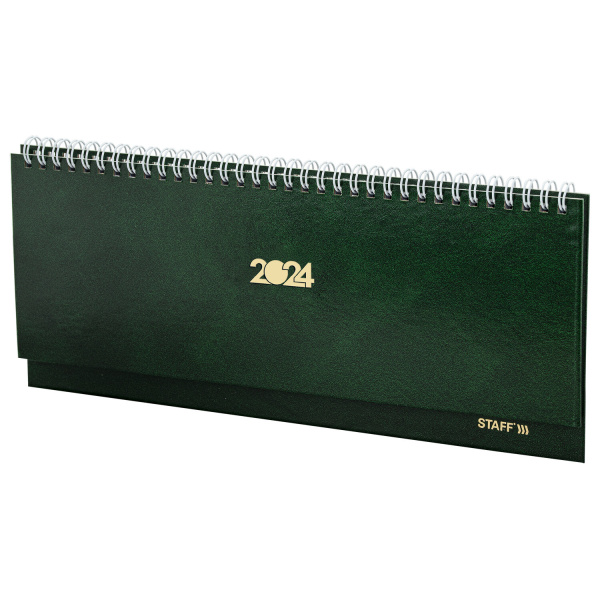 Планинг датированный 2024 300х130 мм, STAFF, гребень, обложка бумвинил, 64 л., зеленый, 115150 - Планинги