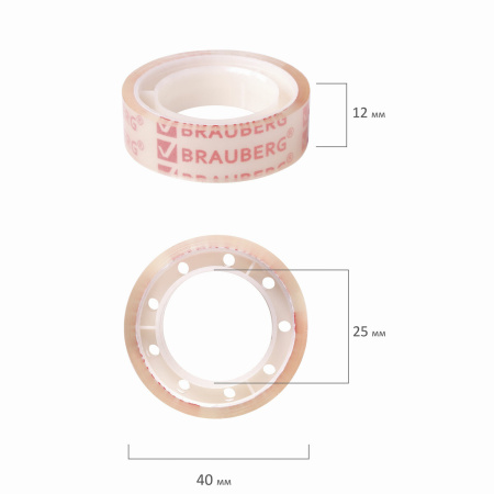 Клейкая лента 12 мм х 10 м BRAUBERG, прозрачная, гарантированная длина 1 шт., 223122 - Клейкие ленты канцелярские