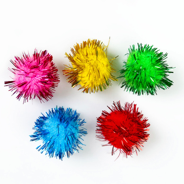 Помпоны для творчества, блестящие, 5 цветов, 15 мм, 50 шт., ОСТРОВ СОКРОВИЩ, 661427 - Помпоны для творчества