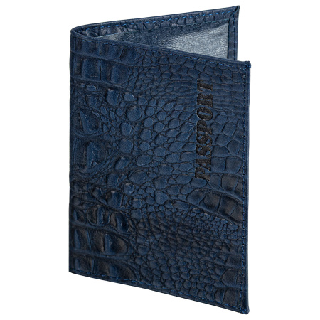 Обложка для паспорта натуральная кожа кайман, "PASSPORT", темно-синяя, BRAUBERG, 237196 - Обложки для паспорта