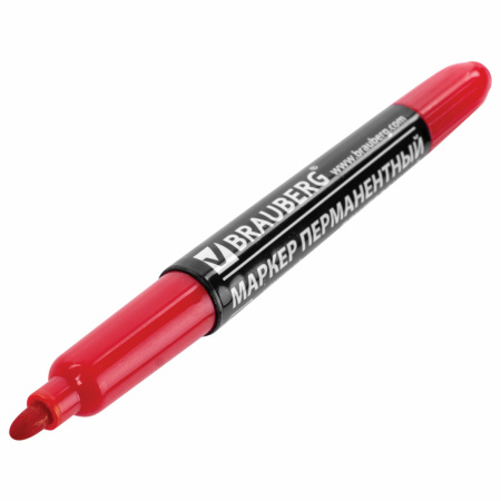 Маркер перманентный двусторонний BRAUBERG, КРАСНЫЙ, круглый наконечник 2/4 мм, 150838 - Маркеры перманентные