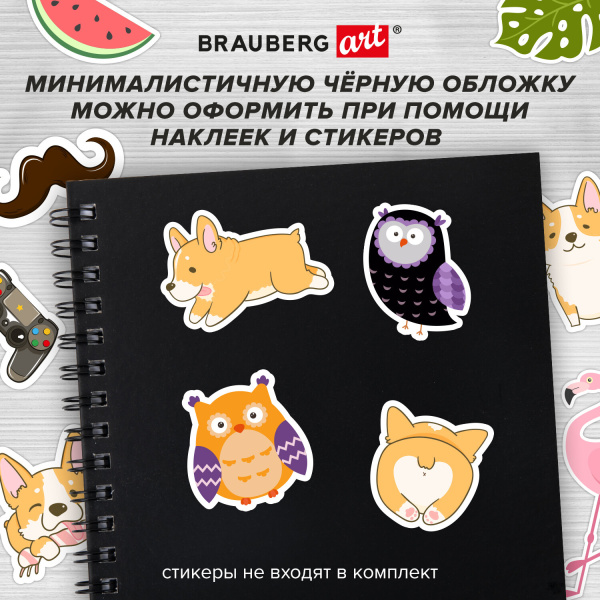 Скетчбук, белая бумага 160 г/м2, 190х190 мм, 60 л., гребень, твёрдая обложка ЧЕРНАЯ, BRAUBERG ART, 115074 - Альбомы, скетчбуки и бумага для графики и эскизов