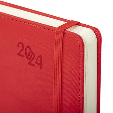 Ежедневник датированный 2024 А5 138x213 мм BRAUBERG "Optimal", под кожу, резинка-фиксатор, держатель для ручки, красный,, 114974 - Ежедневники с покрытием "под кожу и ткань"