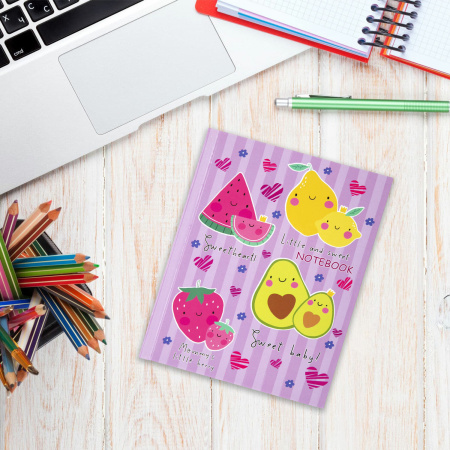 Блокнот МАЛЫЙ ФОРМАТ (110х147 мм), А6, 80 л., твёрдый, клетка, BRAUBERG KIDS, "Фруктики", 114444 - Блокноты детские