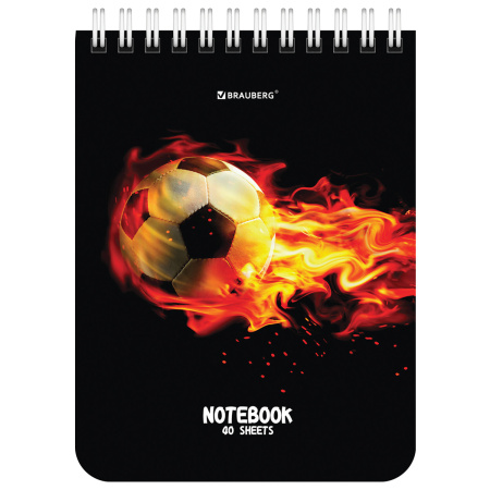 Блокнот МАЛЫЙ ФОРМАТ А6 108х145 мм, 40 л., гребень, картон, клетка, BRAUBERG, "Футбол", 114390 - Блокноты