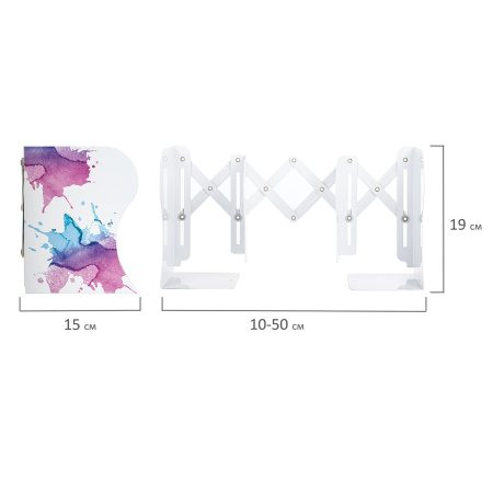 Подставка-держатель для книг и учебников BRAUBERG, раздвижная, металлическая, белая с печатью, 237903 - Подставки для книг